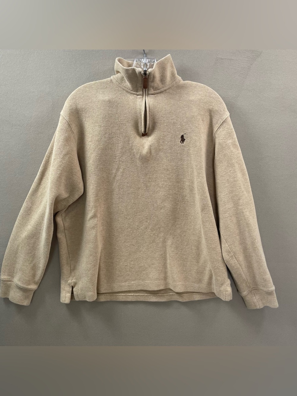 Polo Ralph Lauren Men’s Beige Quarter-Zip Sweater Mock neck medium pullover
